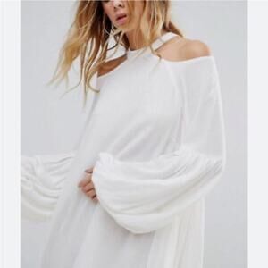Free people szs drift away White Cold Shoulder mini Dress size small long sleeve